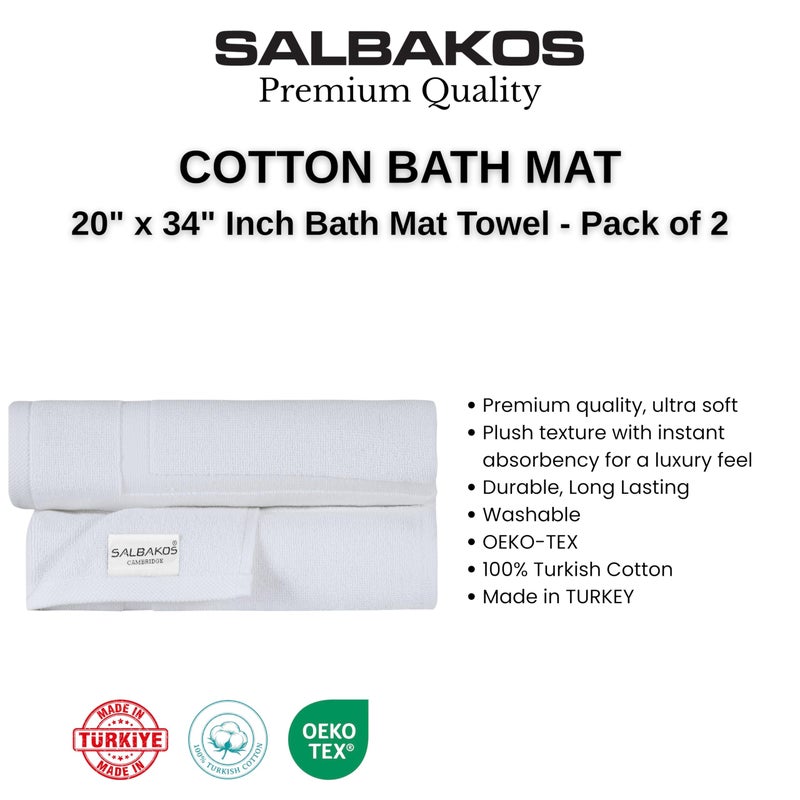 SALBAKOS 100% Turkish Cotton Bath Mat Set 2-Piece - 20x34 inch, Premium Quality Hotel & Spa Collection, Soft, Absorbent, Long Lasting, Durable Bathroom Rugs | Made in Turkey (White, 2 Bath Mats) - Image 4